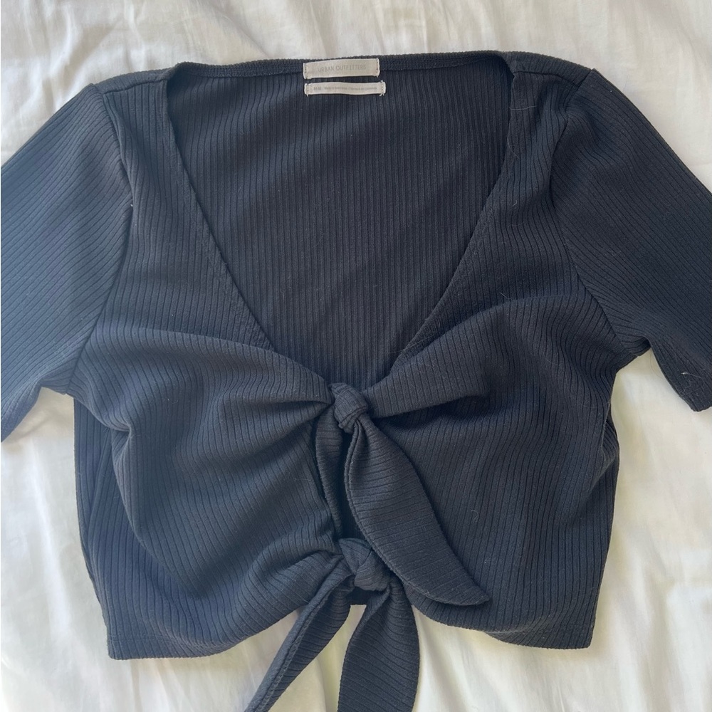 Urban Outfitters Black Tie-Front Ribbed Crop Top